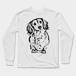 Long Haired Dachshund Sketch Long Sleeve T-Shirt